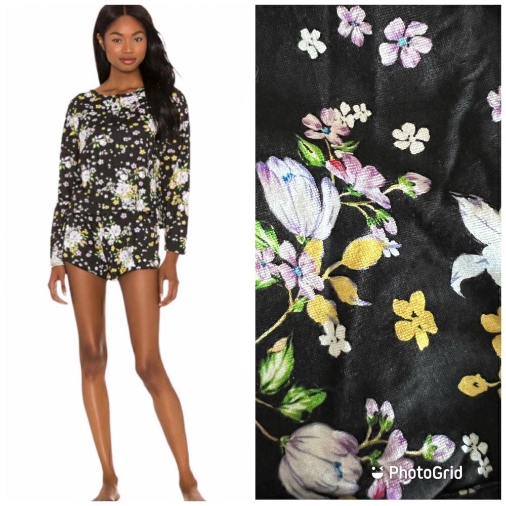 NWT PLUSH X Revolve Ultrasoft Black Multi Floral Pajamas